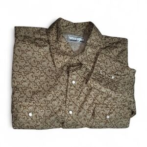 Wrangler Wrancher Pearl Snap Button Brown Paisley Western Shirt